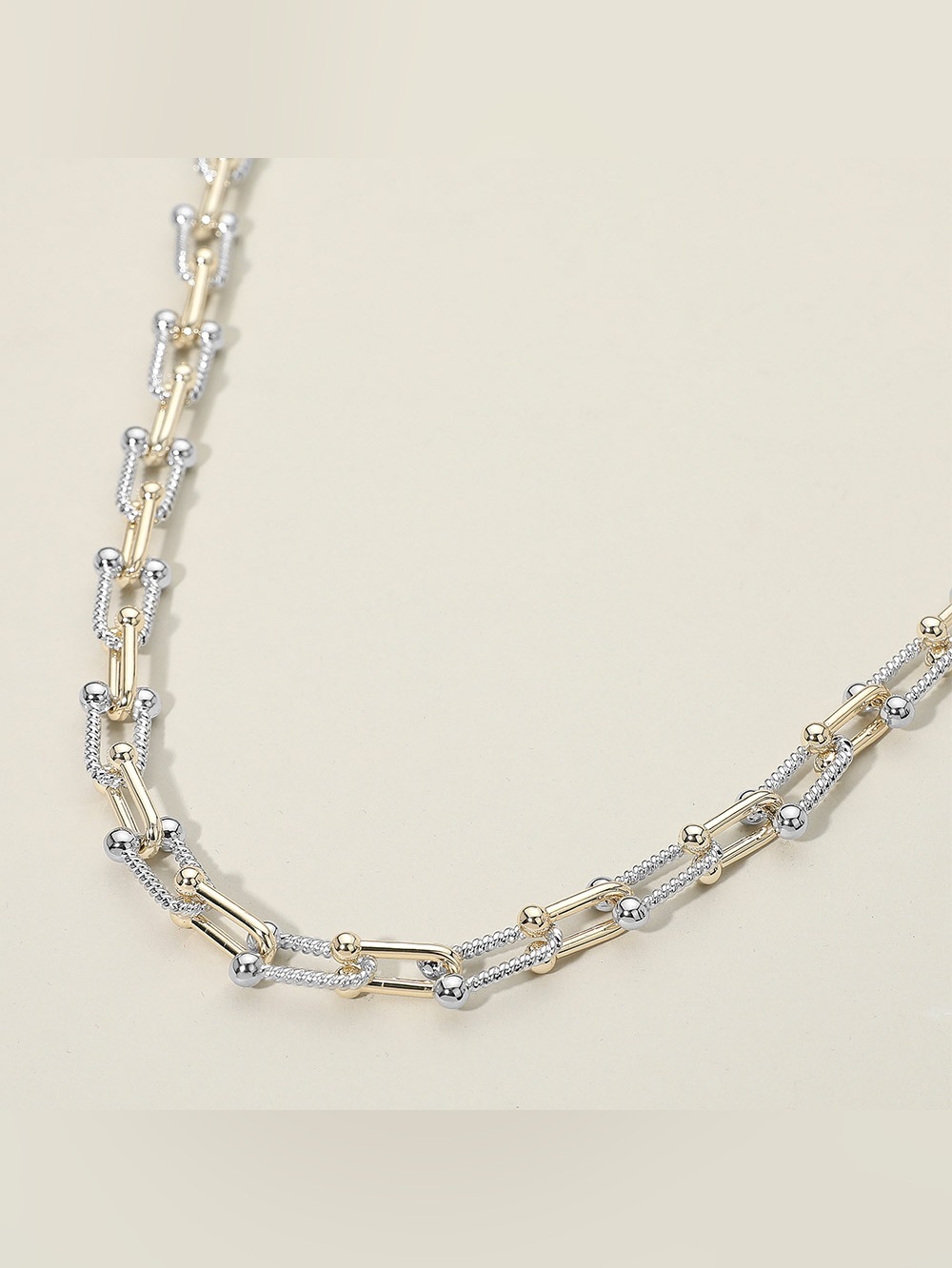 14K Gold Plated Two Tone Industrial Link Chain Necklace
